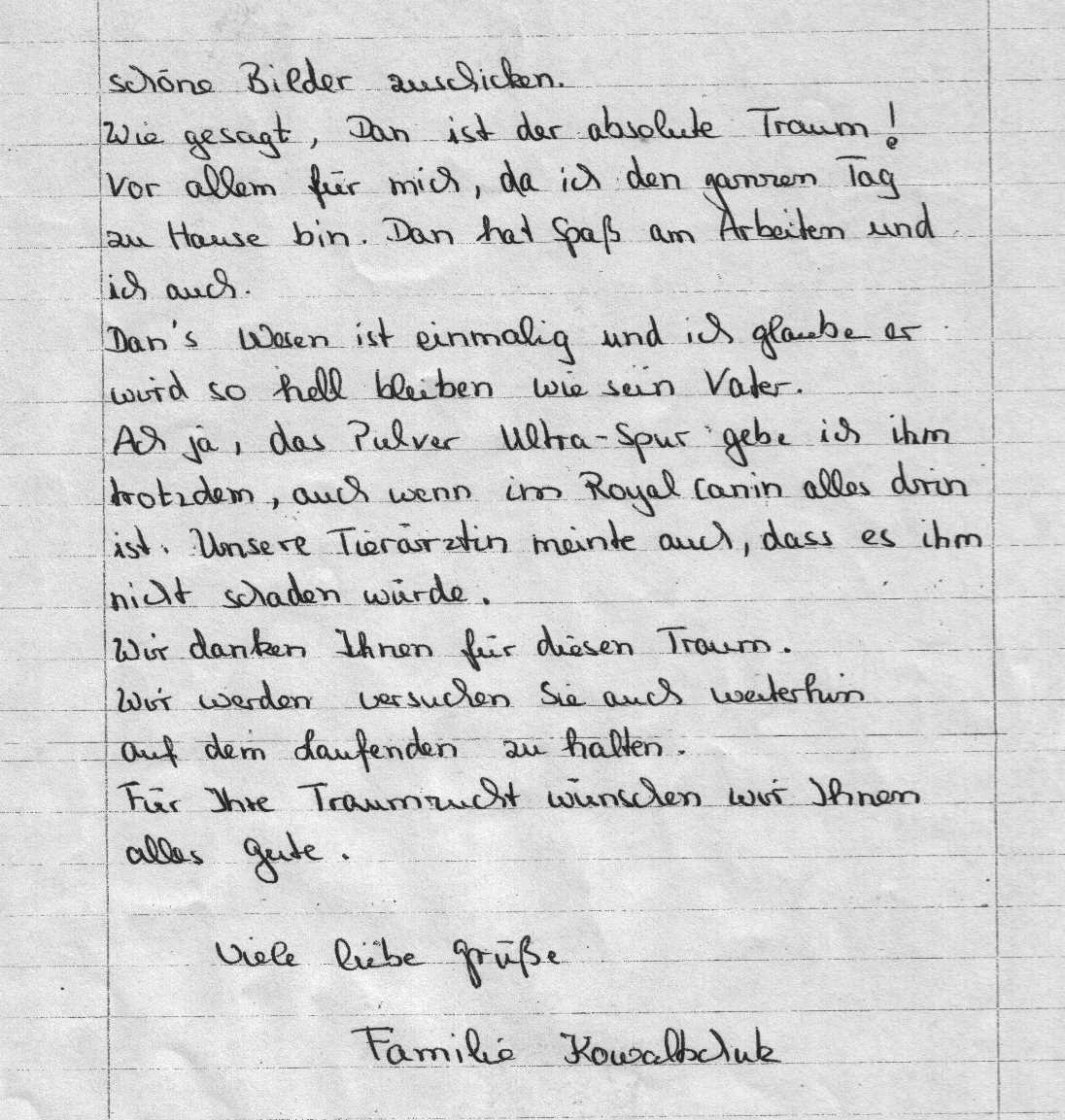 Brief von Dans Besitzer